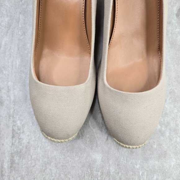 J. Crew Espadrille Wedge Pumps Tan Minimalist Platform Preppyt Slip On Shoes 9.5 - Picture 10 of 13
